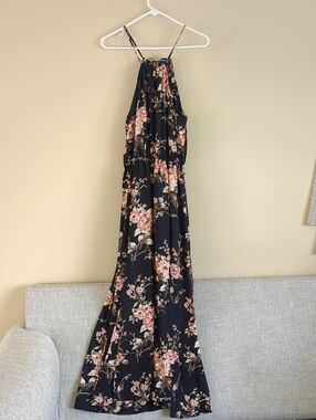 Medium LuLus Floral Black Maxi With Double Leg Slits Dress